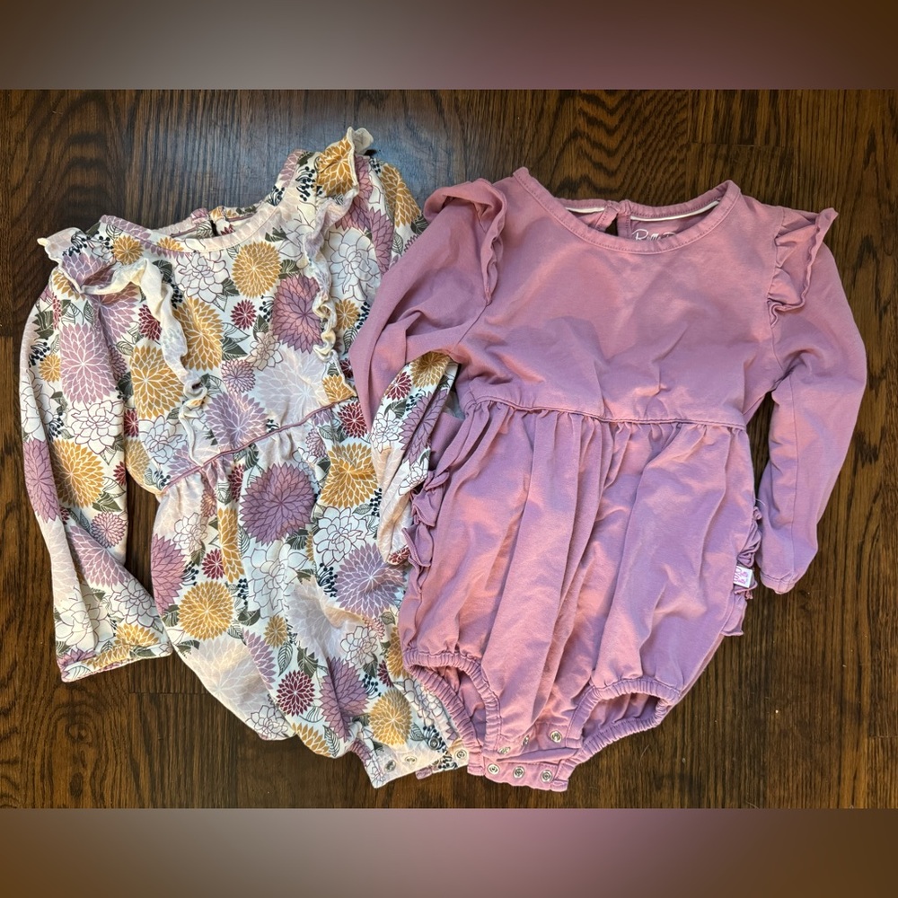 Ruffle Butts Purple and Floral Kids Rompers 2T